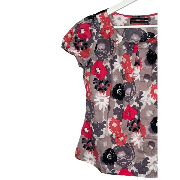 Club Monaco Tan Pink Floral Blouse Short Sleeve Women’s Size Small - Picture 3 of 13